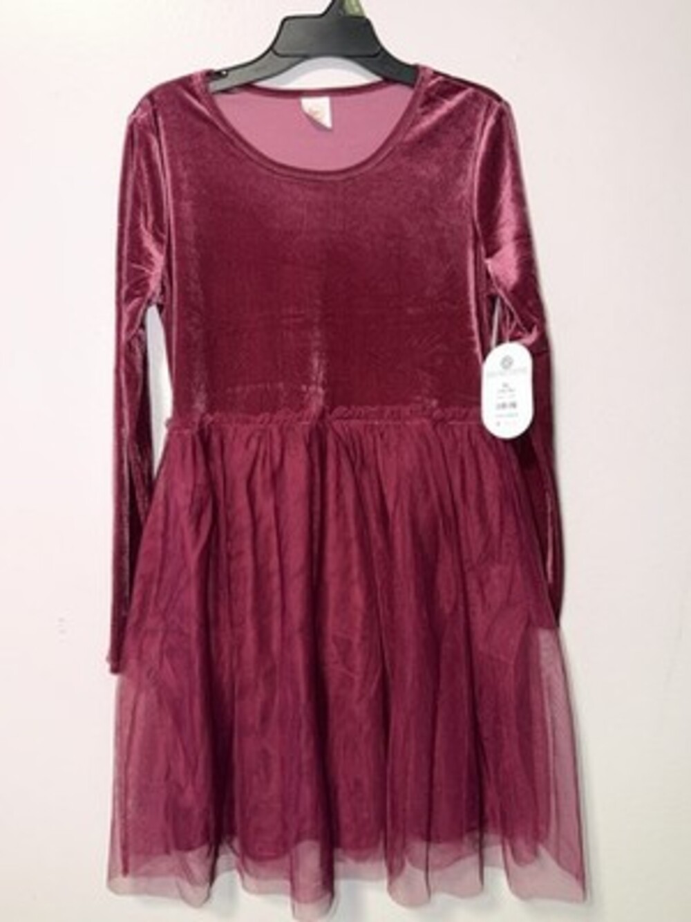 Wonder Nation Girls Burgundy Velvet Tulle Fit & Flare Dress XL (14-16)